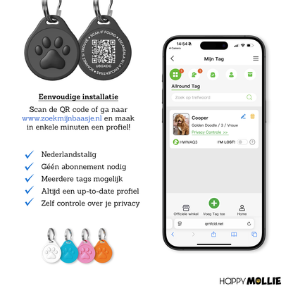 Mollie's QR ID-Tag - meerdere kleuren